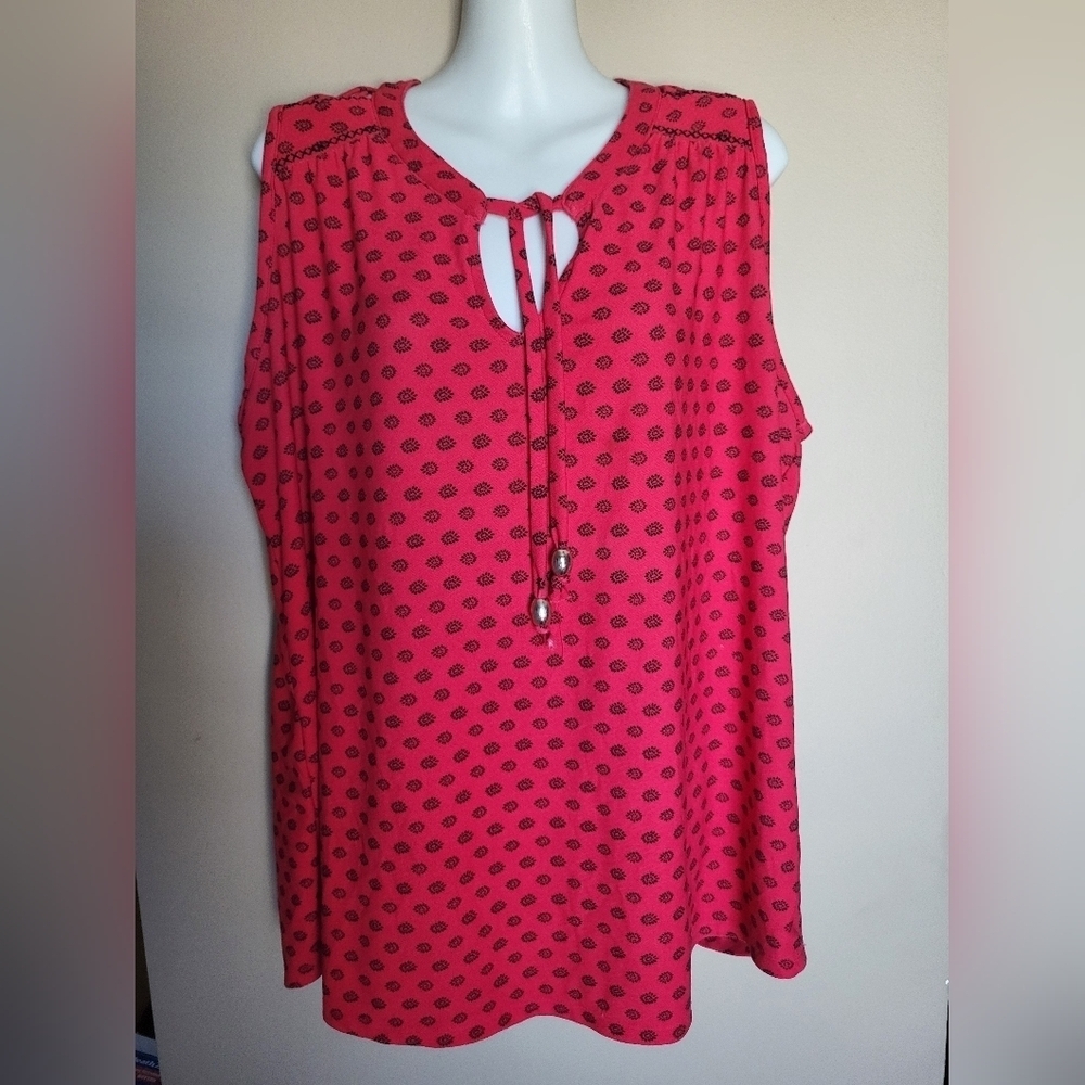 Lily Morgan Red Sleeveless Top with Tie Detail, Size XL